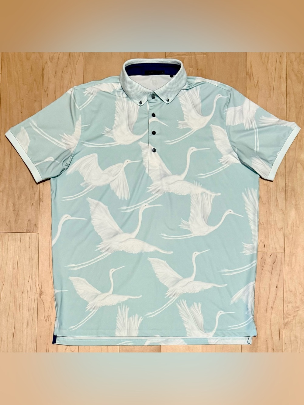 Greyson Fly As One Performance Golf Polo Crane Bird Print AOP Green Men’s XL